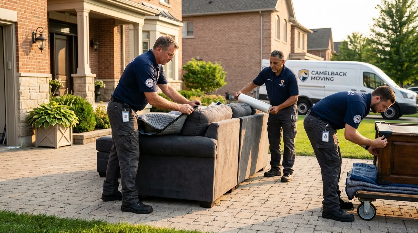 Large estate moving crew wrapping furniture in New Providence, NJ